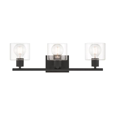 Designers Fountain Vibrato 24in 3-Light Matte Black Transitional Indoor Vanity Light with Clear Glass Shades D285M-3B-MB